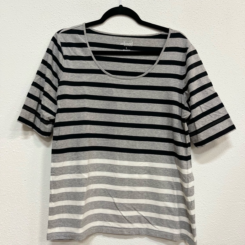 Women’s Charter Club Black, white and Gray Striped Top